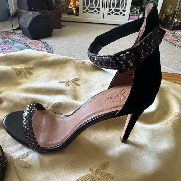 Joie Black w/ White Dots Ankle Strap Leather High Heel Shoes. - Picture 6 of 12